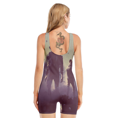 Halloween Zombie Crowd Print Sleeveless One Piece Swimsuit