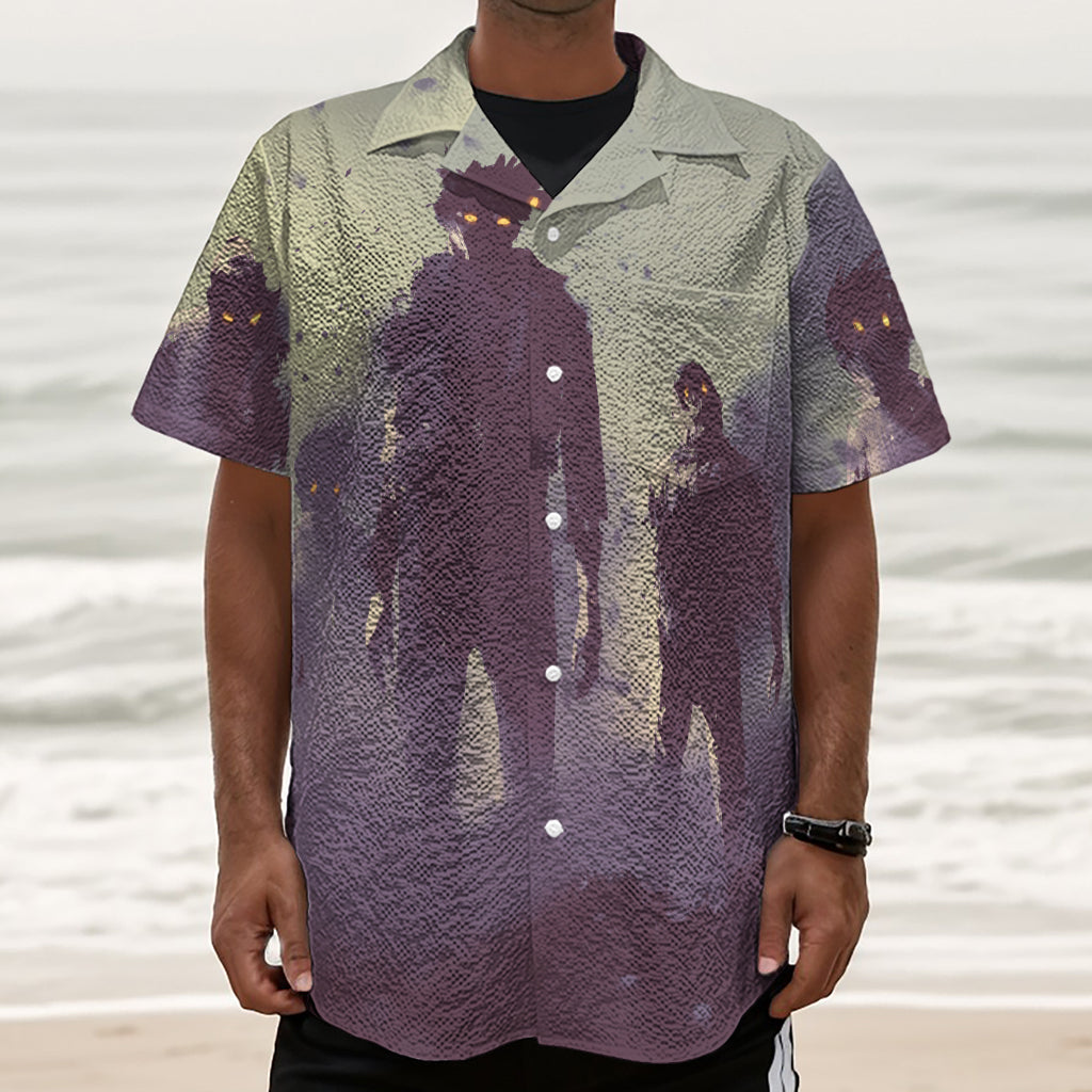Halloween Zombie Crowd Print Textured Short Sleeve Shirt