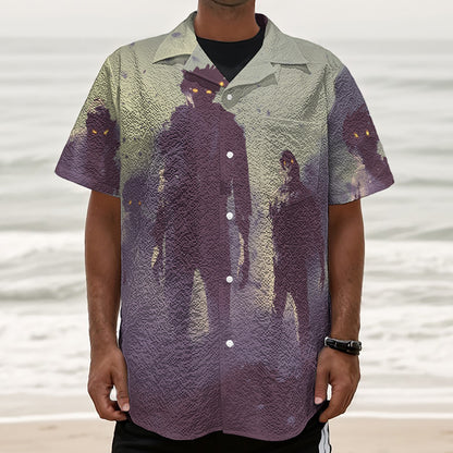 Halloween Zombie Crowd Print Textured Short Sleeve Shirt