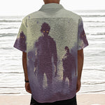 Halloween Zombie Crowd Print Textured Short Sleeve Shirt