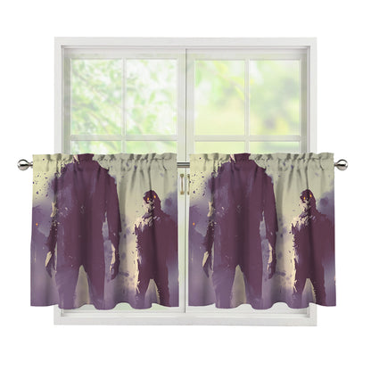 Halloween Zombie Crowd Print Tier Curtains