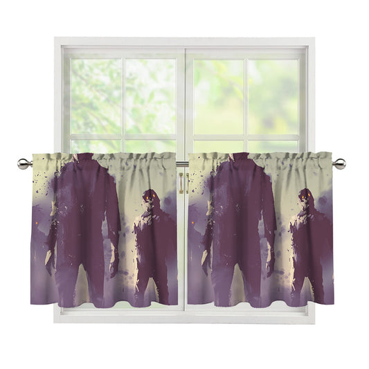 Halloween Zombie Crowd Print Tier Curtains