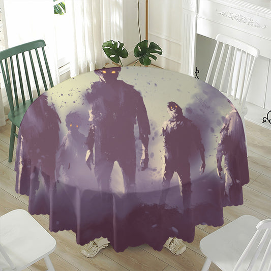 Halloween Zombie Crowd Print Waterproof Round Tablecloth