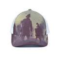 Halloween Zombie Crowd Print White Mesh Trucker Hat