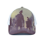 Halloween Zombie Crowd Print White Mesh Trucker Cap