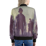 Halloween Zombie Crowd Print Women's Bomber Jacket