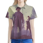 Halloween Zombie Crowd Print Women's Polo Shirt