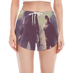 Halloween Zombie Crowd Print Women's Split Running Shorts