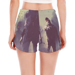Halloween Zombie Crowd Print Women's Split Running Shorts