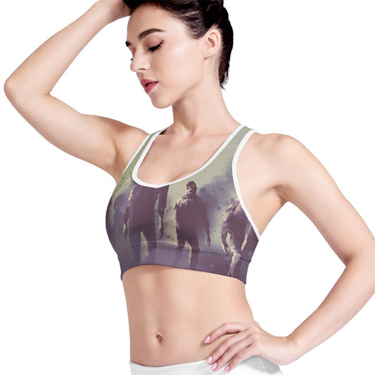 Halloween Zombie Crowd Print Women's Sports Bra