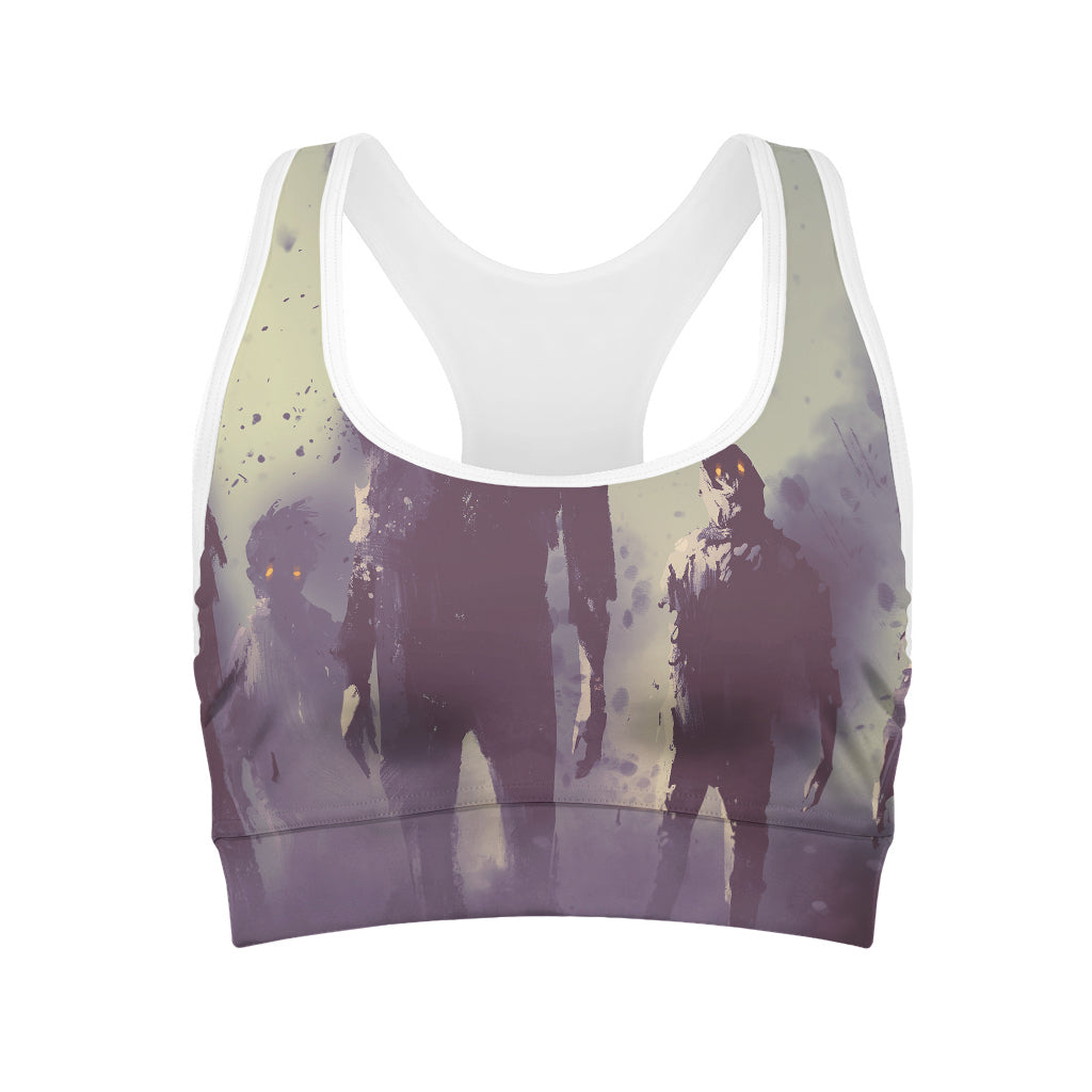Halloween Zombie Crowd Print Women's Sports Bra