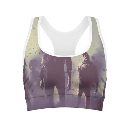 Halloween Zombie Crowd Print Women's Sports Bra