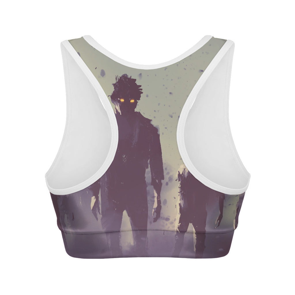 Halloween Zombie Crowd Print Women's Sports Bra