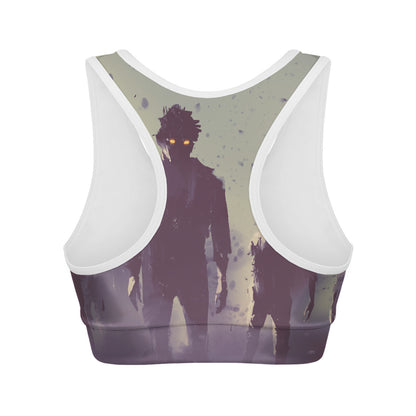 Halloween Zombie Crowd Print Women's Sports Bra