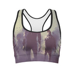 Halloween Zombie Crowd Print Women's Sports Bra