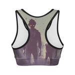 Halloween Zombie Crowd Print Women's Sports Bra