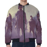 Halloween Zombie Crowd Print Zip Sleeve Bomber Jacket