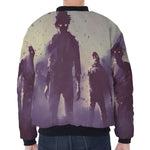 Halloween Zombie Crowd Print Zip Sleeve Bomber Jacket