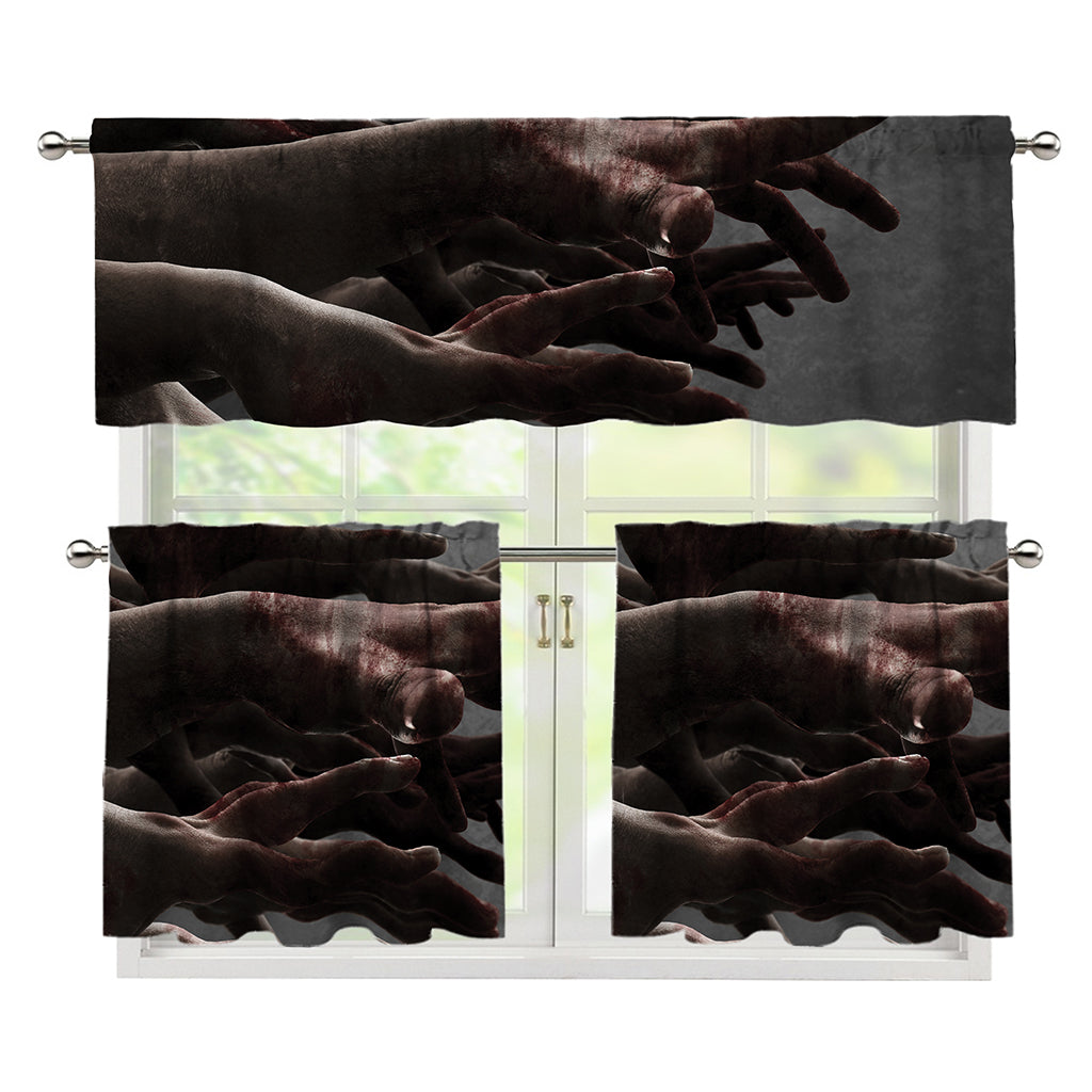 Halloween Zombie Hands Print 3 Piece Kitchen Curtains