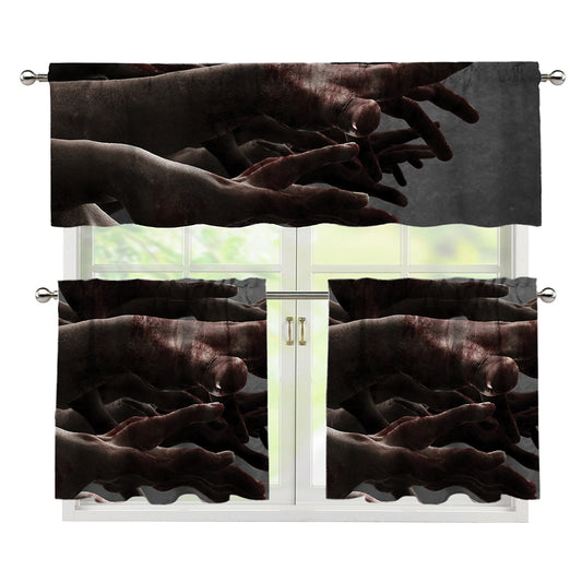 Halloween Zombie Hands Print 3 Piece Kitchen Curtains