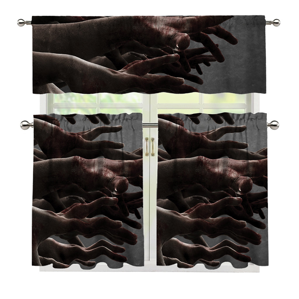 Halloween Zombie Hands Print 3 Piece Kitchen Curtains
