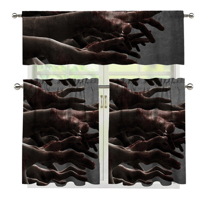 Halloween Zombie Hands Print 3 Piece Kitchen Curtains
