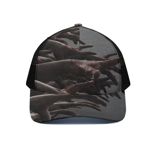 Halloween Zombie Hands Print Black Mesh Trucker Cap