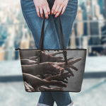 Halloween Zombie Hands Print Leather Tote Bag
