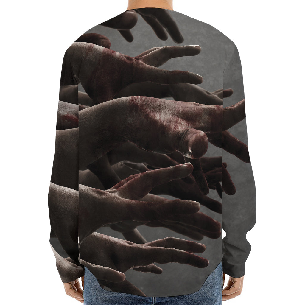 Halloween Zombie Hands Print Long Sleeve Baseball Jersey