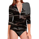 Halloween Zombie Hands Print Long Sleeve Swimsuit