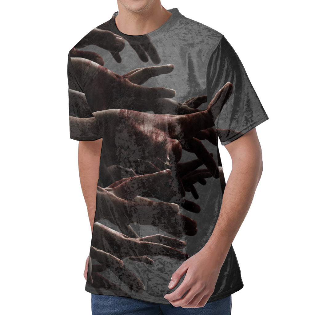 Halloween Zombie Hands Print Men's Velvet T-Shirt