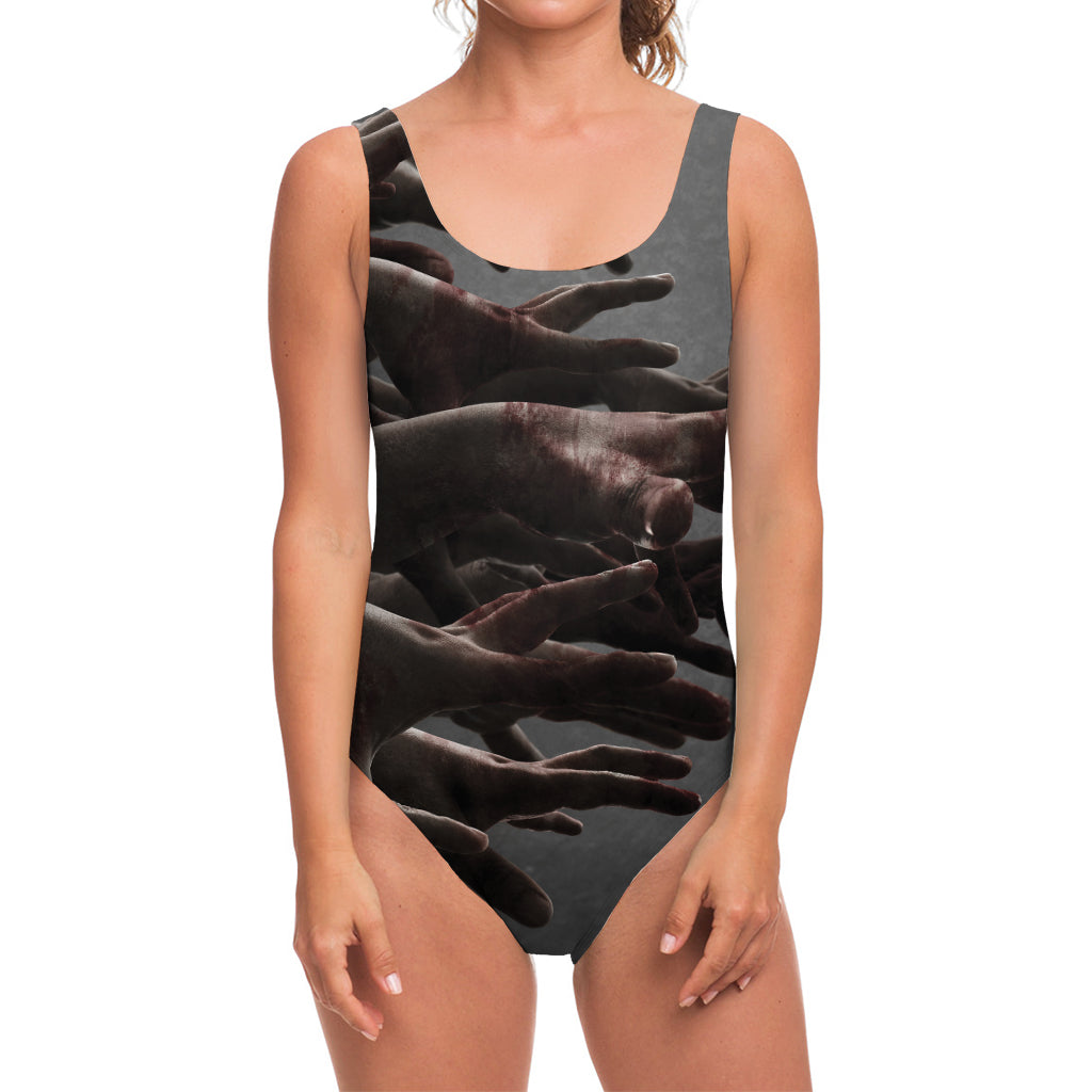 Halloween Zombie Hands Print One Piece Swimsuit