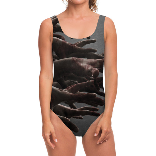Halloween Zombie Hands Print One Piece Swimsuit