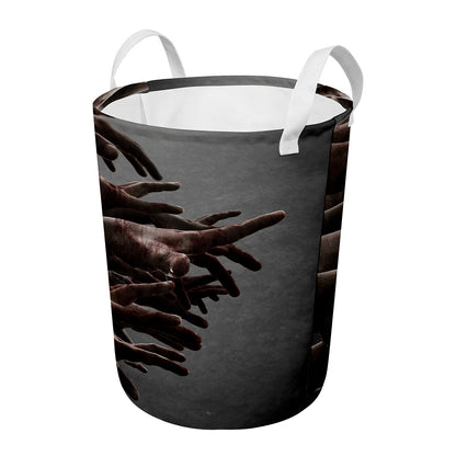 Halloween Zombie Hands Print Round Laundry Basket