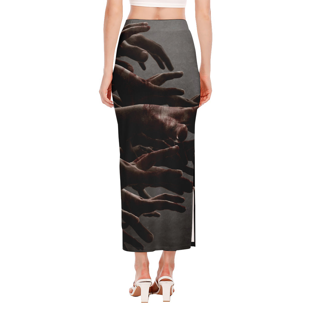 Halloween Zombie Hands Print Side Slit Maxi Skirt