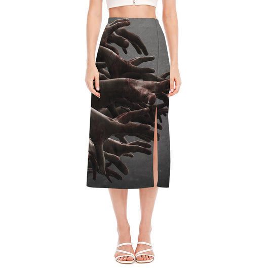 Halloween Zombie Hands Print Side Slit Midi Skirt