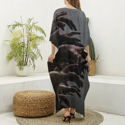 Halloween Zombie Hands Print Silk V-Neck Kaftan Dress
