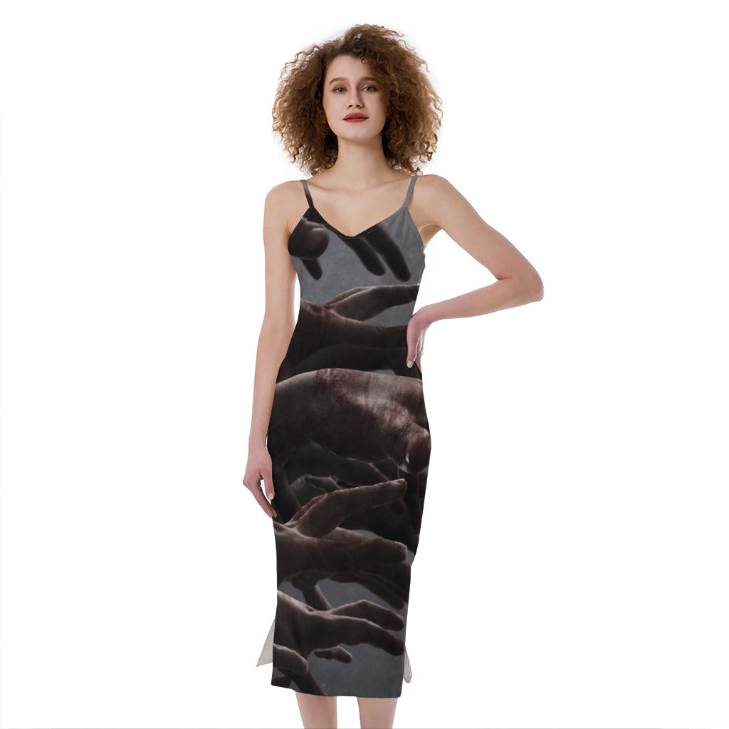 Halloween Zombie Hands Print Slim Fit Midi Cami Dress