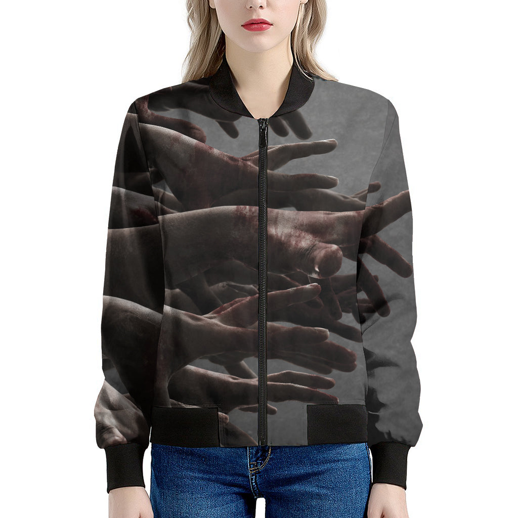 Halloween Zombie Hands Print Women's Bomber Jacket