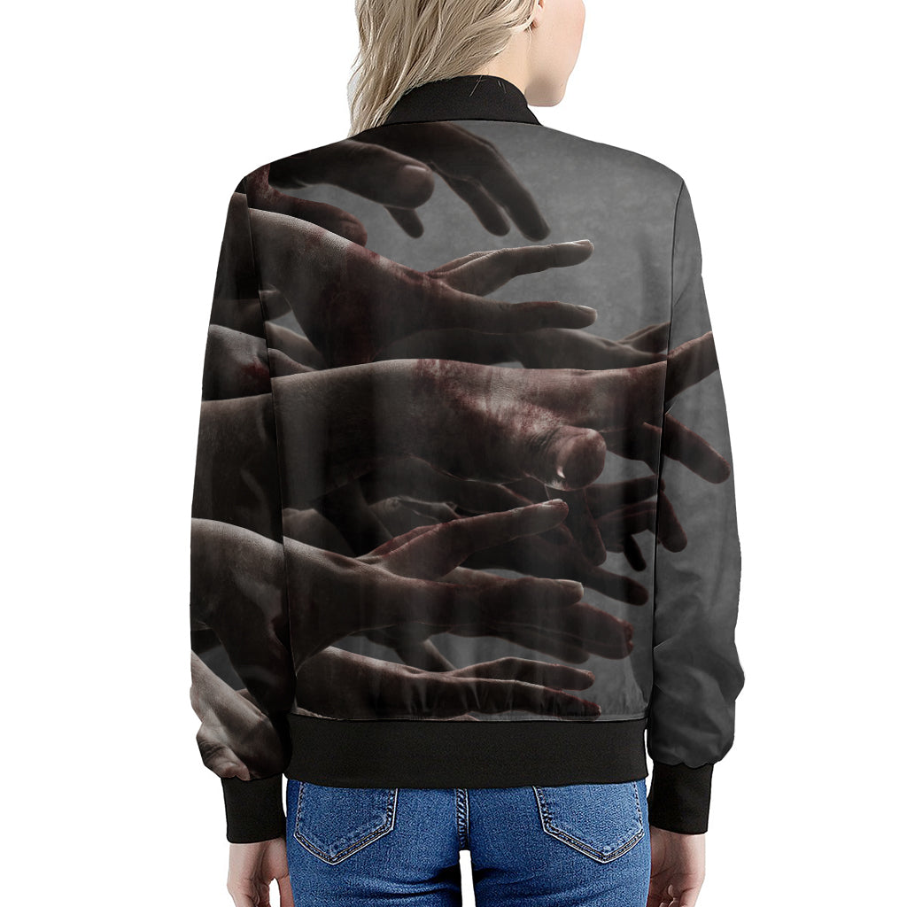 Halloween Zombie Hands Print Women's Bomber Jacket