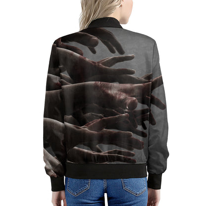 Halloween Zombie Hands Print Women's Bomber Jacket