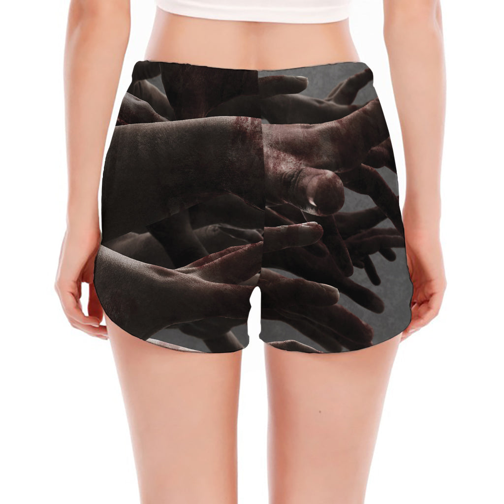 Halloween Zombie Hands Print Women's Split Running Shorts