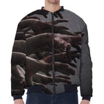 Halloween Zombie Hands Print Zip Sleeve Bomber Jacket