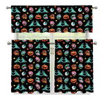 Halloween Zombie Pattern Print 3 Piece Kitchen Curtains