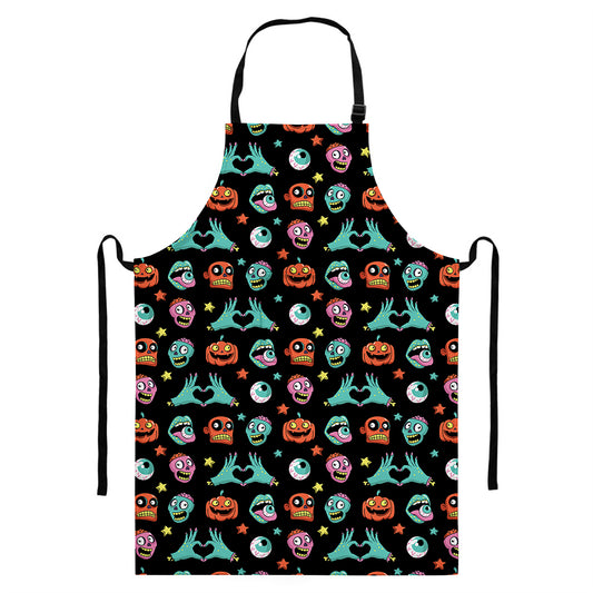 Halloween Zombie Pattern Print Bib Apron With Pocket