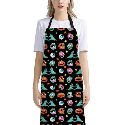Halloween Zombie Pattern Print Bib Apron With Pocket