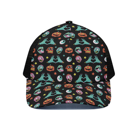 Halloween Zombie Pattern Print Black Mesh Trucker Cap
