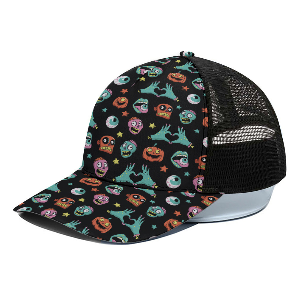 Halloween Zombie Pattern Print Black Mesh Trucker Cap