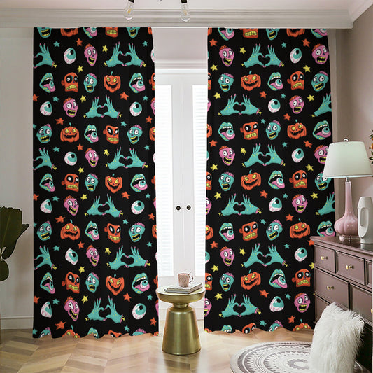 Halloween Zombie Pattern Print Blackout Pencil Pleat Curtains