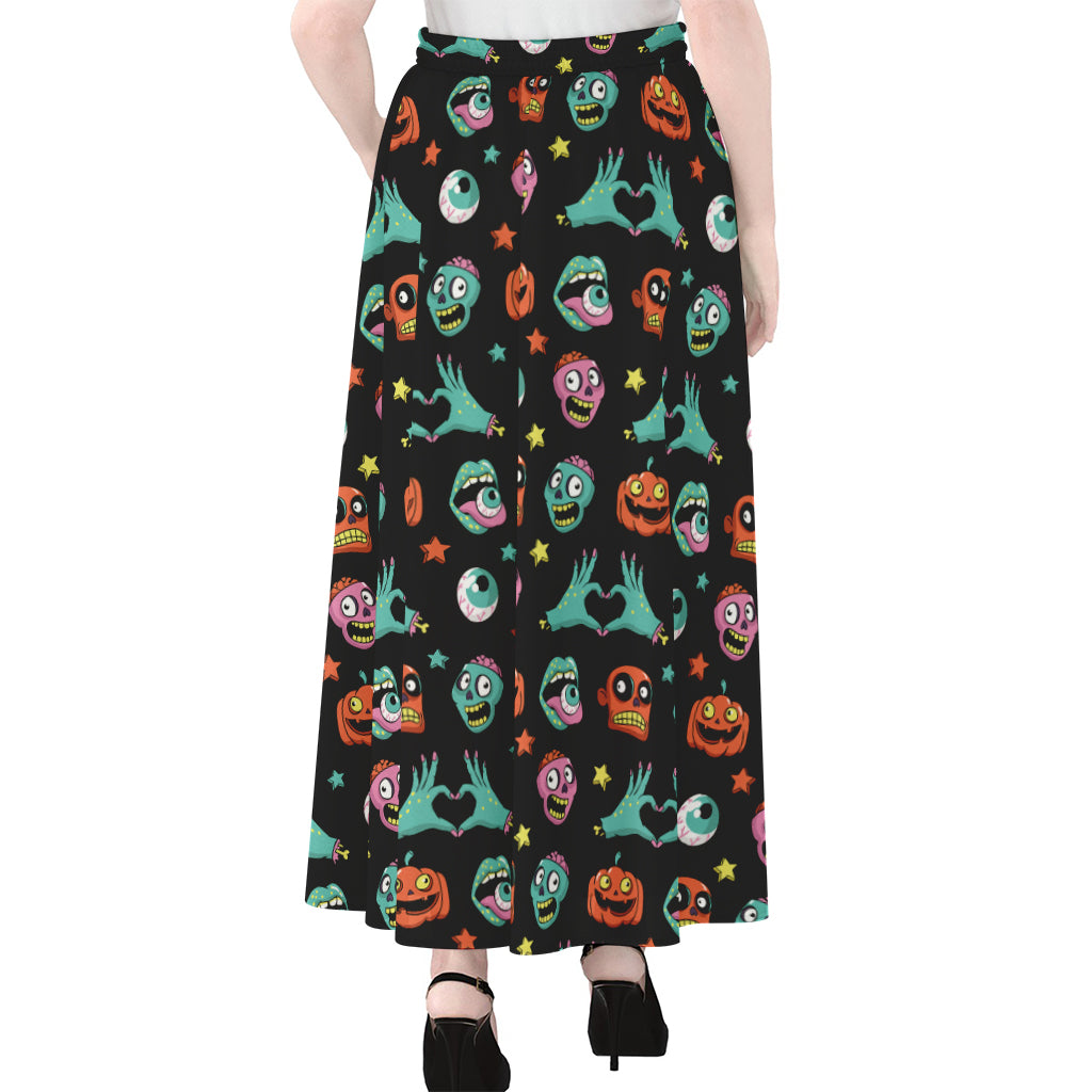 Halloween Zombie Pattern Print Chiffon Maxi Skirt